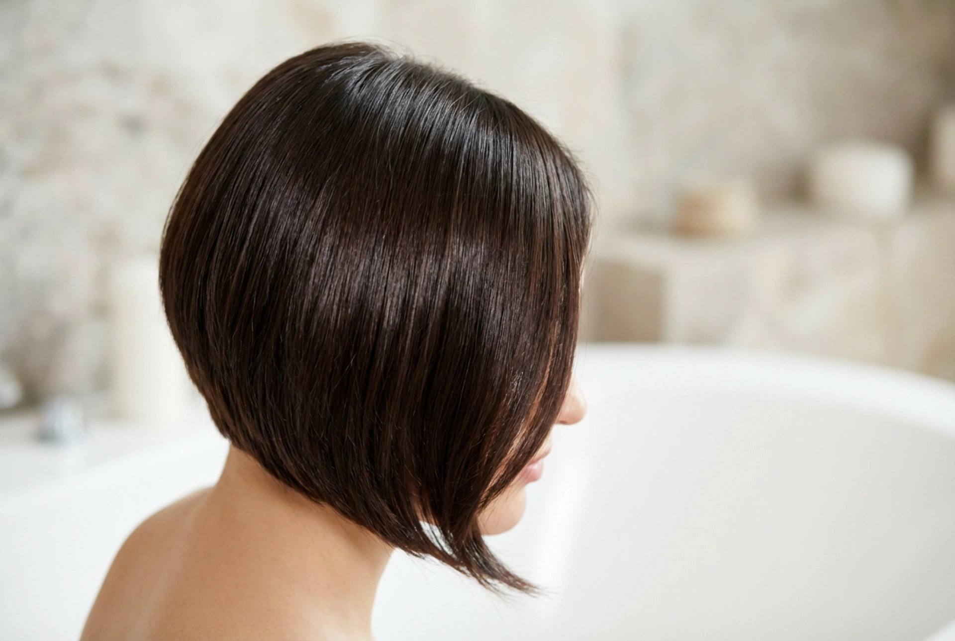 Aszimmetria, amely működik: elegáns, oldalra fésült női frizura ragyogó fénnyel