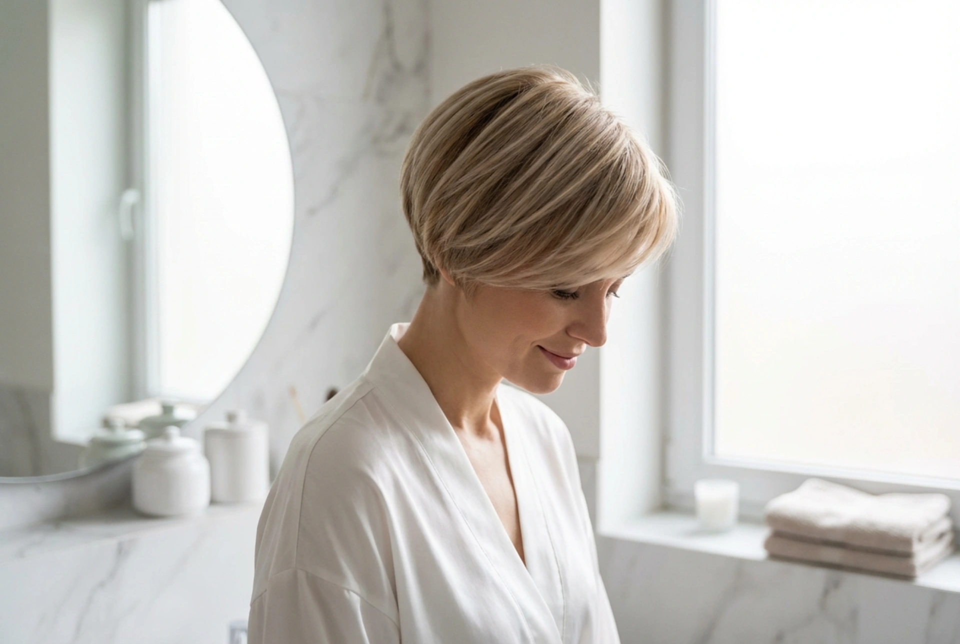 Rövid női gomba frizura: Lágy vonalak és dús hatás