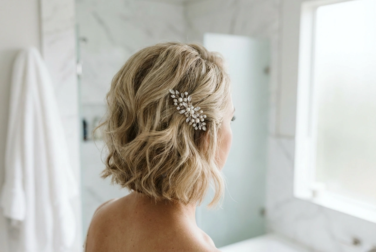Esküvői frizura rövid hajra: volumen, kiegészítők és tartósság