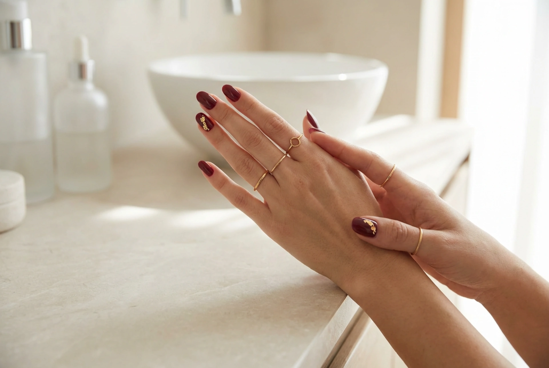 Bordó körmök díszítéssel: egyszerű akcentusok lépésről lépésre