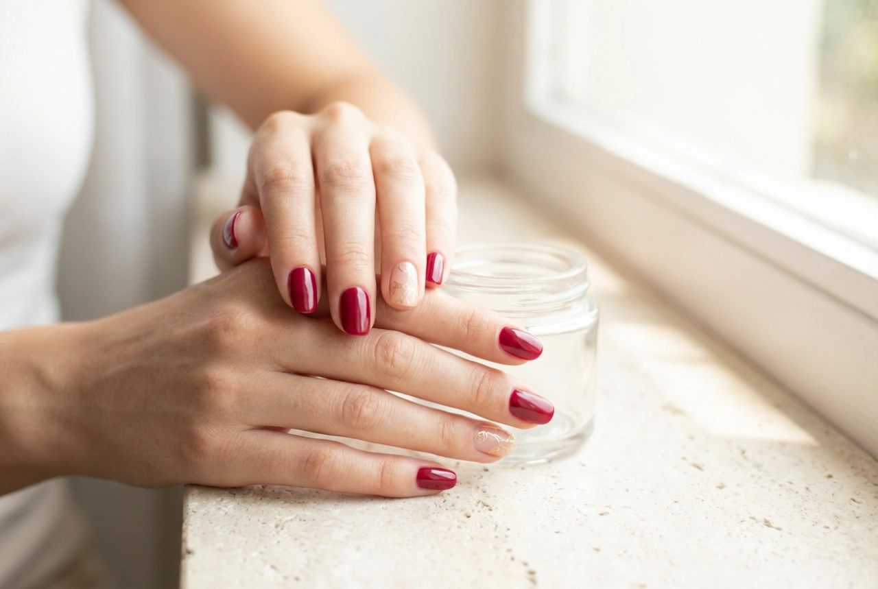 Arany díszítések piros körmökön: arányok és befejezések