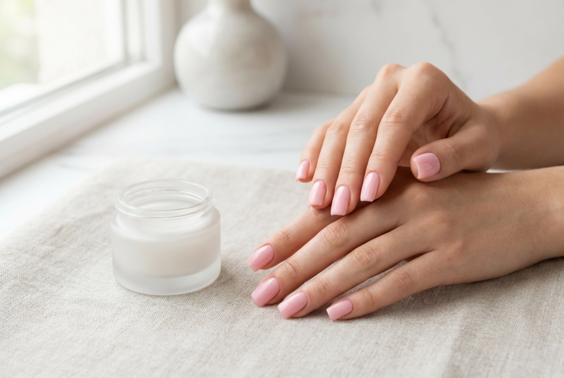 Négyzet alakú formák rózsaszínben: csíkmentes rózsaszín négyzetes körmök