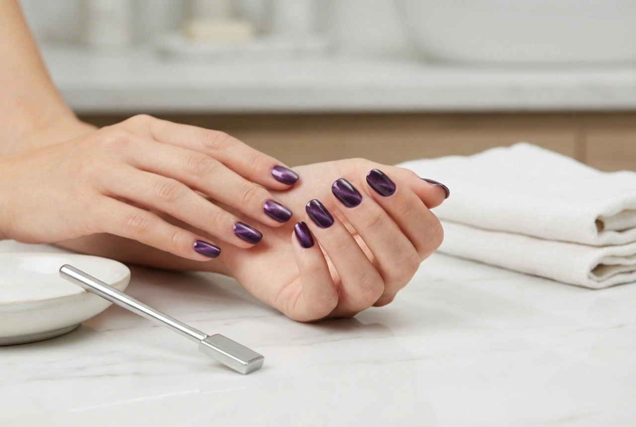 Mágneses körömlakkok: kiegészítők, részecskék elrendezése és tartós befejezés