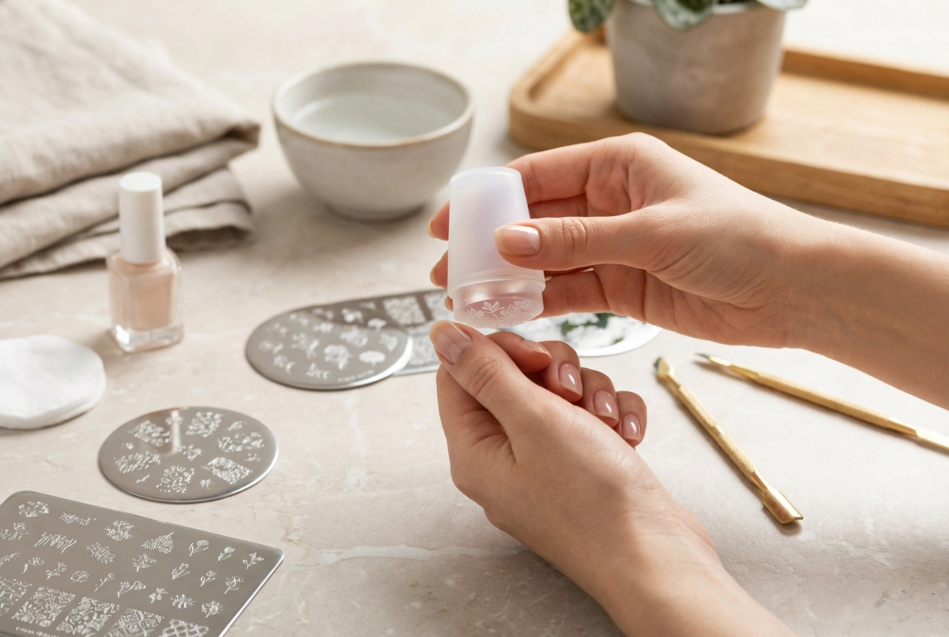 Körömnyomdázás lépésről lépésre: lemezek kiválasztása, minta felvitele és rögzítése